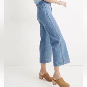 Madewell The Emmett Wide Leg Jeans Crop Patch Pocket Blue Wash Size 25